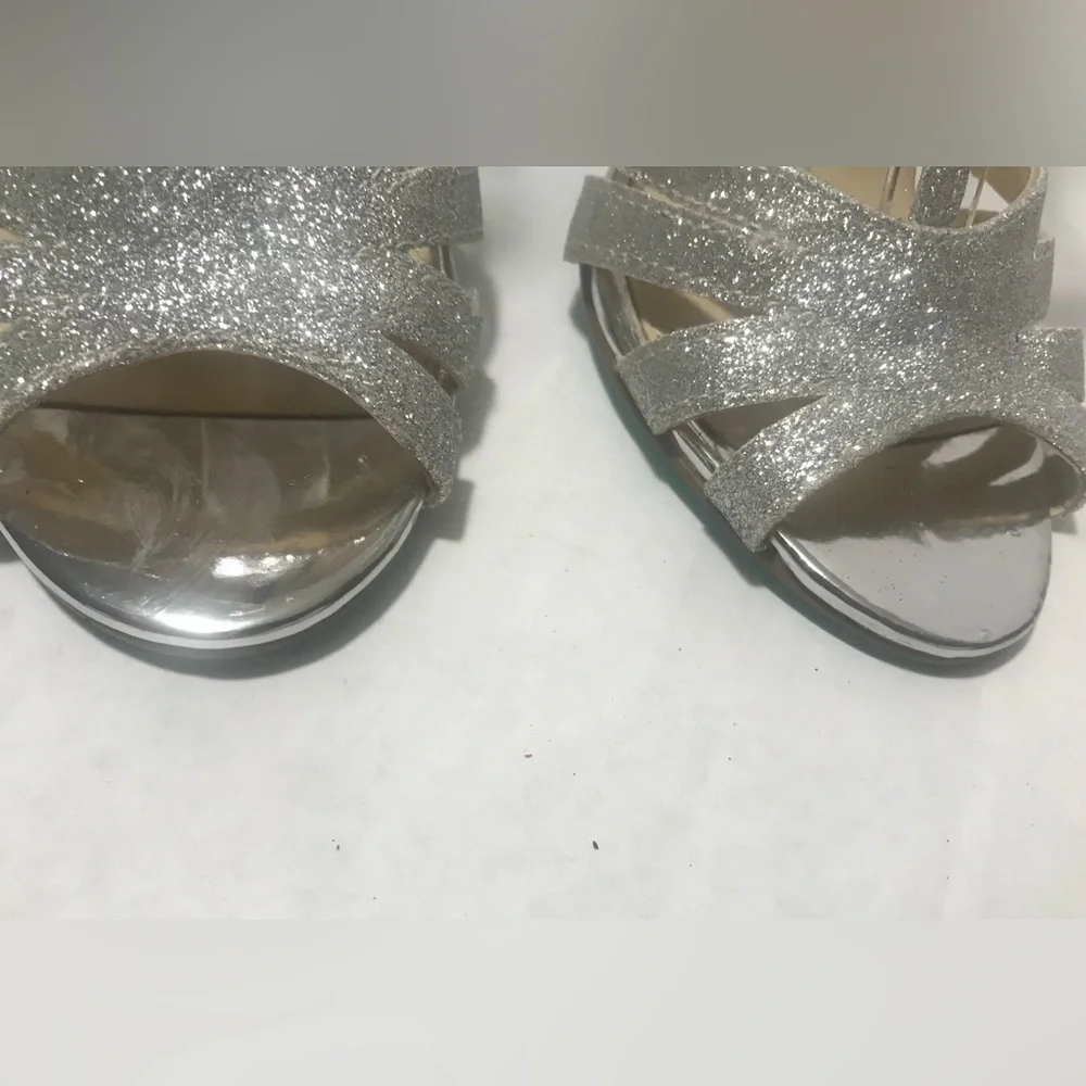 Betsey Johnson Silver Glitter Strappy Heels